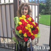 55 red and yellow roses in a bouquet - Photo 1