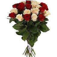 21 red and cream roses