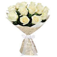 15 white roses in paper
