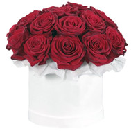 19 red roses in a round box
