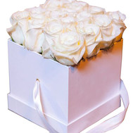 White roses in a square box