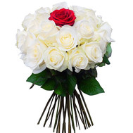 Bouquet of white roses and one red