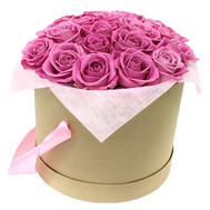 Pink roses in a round box