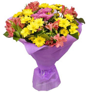 Merry bouquet of chrysanthemums and alstromeries