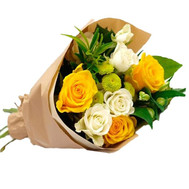 Merry bouquet of roses and chrysanthemums
