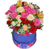 Bright round box with flowers