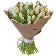 51 white tulips in paper