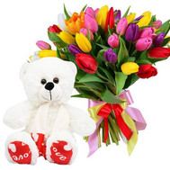 51 tulip and white Teddy bear 40 cm