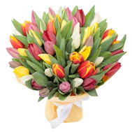 65 tulips in a bouquet