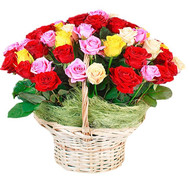 Basket with different color roses