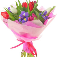 Lovely bouquet of tulips and irises