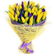 Popular bouquet of tulips and irises