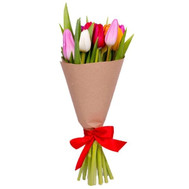 Multicolored tulips in paper