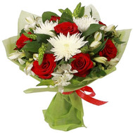 Bouquet of flowers from roses and chrysanthemums