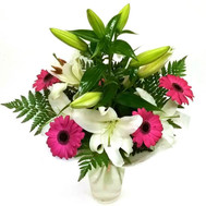 Bouquet of white lilies and pink gerberas