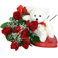 Bouquet, teddy bear and candy
