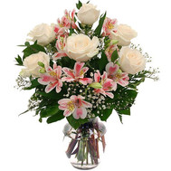 Bouquet of roses and alstromeries