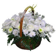 Basket of chrysanthemums and roses