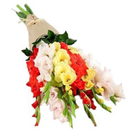 Gladiolus bouquet in kraft paper
