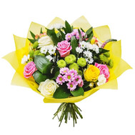Bouquet of roses, chrysanthemums and alstromorias