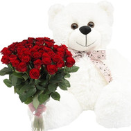 51 red rose and white Teddy bear