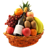 Basket with fruits and wine