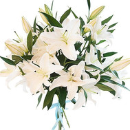7 white lilies in a bouquet