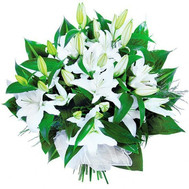 Snow-white lilies in a bouquet