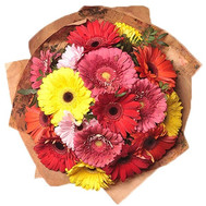 Bouquet of gerberas in kraft