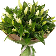 Bouquet of lilies in paper wrapping