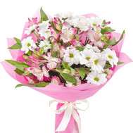Gentle bouquet of alstroemerias and chrysanthemums