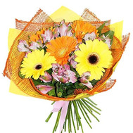 Autumn bouquet of gerberas and alstromeries