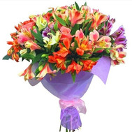 Multicolored bouquet of alstroemerias and roses