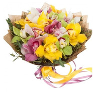 Multicolored bouquet of orchids