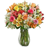 Roses and alstroemerias in a bright bouquet