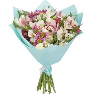 Aerial bouquet of flowers with orchids