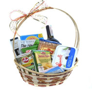 Gift basket with wine and cheese