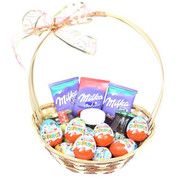 Basket with Milka chocolate and kinder sweets