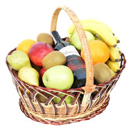 Basket of fruit and wine for a gift