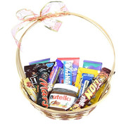 Basket with nutella and chocolate bars