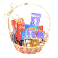 A basket of cookies and chocolates