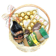 Gift basket with coffee, liqueur and chocolate