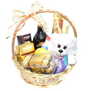 Gift basket with teddy bear and liqueur