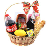 Festive basket of champagne products