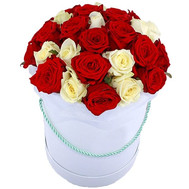 Box of red and white roses