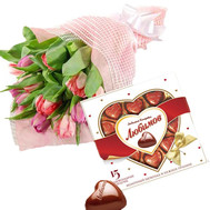 Bouquet of tulips and candies