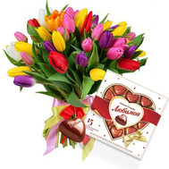 Bouquet of tulips and candies