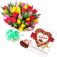 Bouquet of tulips and candies