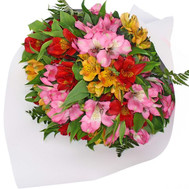Bouquet of alstroemerias in paper
