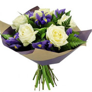 Bouquet of irises and roses